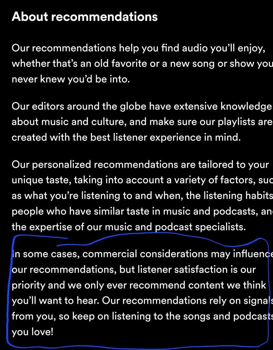 Never knew for sure that @spotify had commercial preference on what songs you play,I thought they only aimed for the best experience possible. Even for paying customers? I'm the customer, not the product! #Spotify