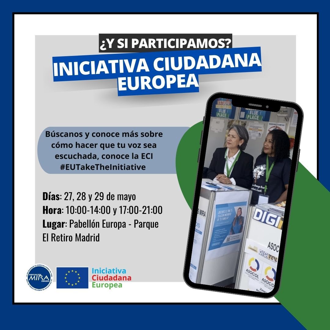 MIRAENESPANA's tweet photo. Acompáñanos en la feria del libro de Madrid, hablaremos sobre la Iniciativa Ciudadana Europea y cómo participar 🇪🇺🇪🇺 #EUTakeTheInitiative 

Búscanos en el pabellón de Europa 📲 https://t.co/NlLqdHOSBj