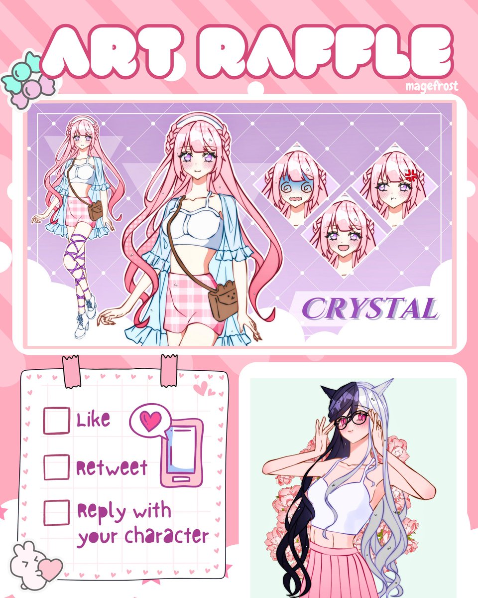 🌸ART RAFFLE🌸

Free commission for 2 winners !
- 1 reference sheet winner 
- 1 thigh-up illustration winner

How to enter: 
- Like + retweet
- Drop your character in the replies
- Specify whether you’d like a ref sheet or illustration (both is ok!)

💌 ENDS JUNE 1ST 💌