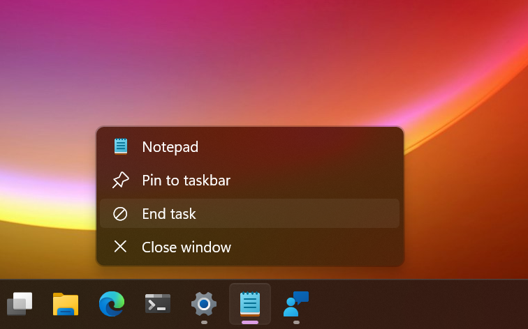 I'm so happy there's finally an end task option when right clicking apps in the taskbar