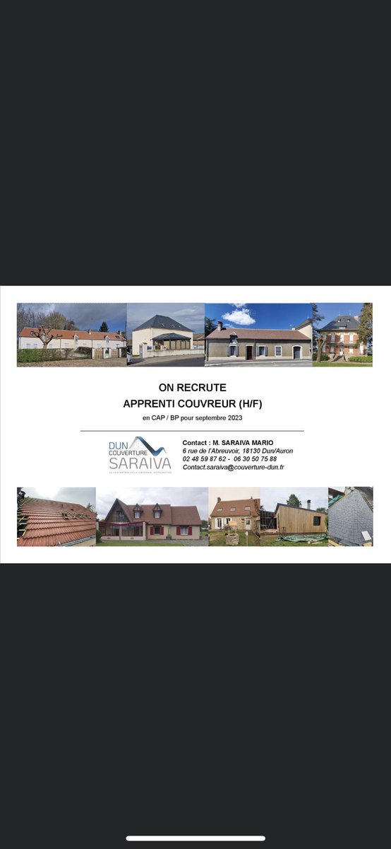PerrineSrv's tweet photo. DUN COUVERTURE SARAIVA Recrute !!!! 📍DUN SUR AURON (18130) https://t.co/4oOymzZaci