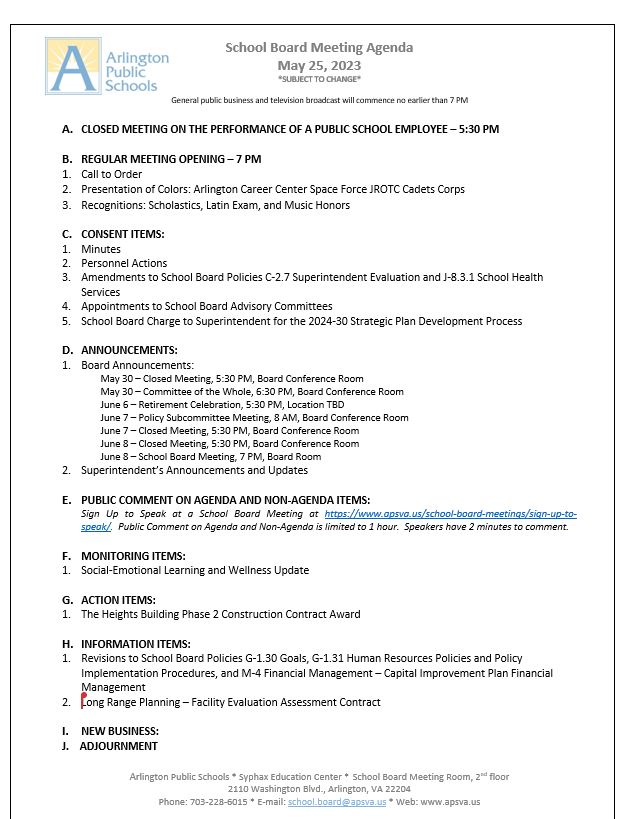 La agenda para la reunión de la SB de hoy, 25 de mayo a las 7 p. m., está publicada en BoardDocs: https://t.co/4l4LELbDUE ………… Sujeto a cambios. Las reuniones están disponibles para verlas en vivo en el APS sitio web https://t.co/OxE5eTLJcd………transmitido en Comcast Cable CHL 5 y Verizon FIOS CHL 70 https://t.co/MSmjugIWU41
