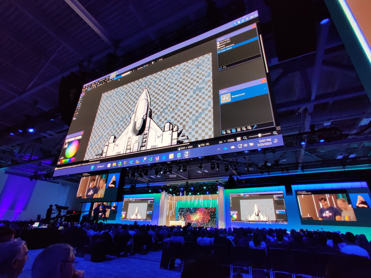 The awesome Paint.NET app by @rickbrewPDN being showcased at the closing #MicrosoftBuild keynote with @markrussinovich and @shanselman! All C#, running on .NET 7, and powered by tons of D2D1 pixel shaders running via ComputeSharp! And it's in the Microsoft Store! 🚀