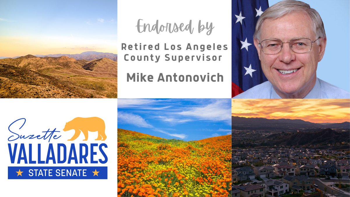 I'm proud to announce the endorsement of retired Los Angeles County Supervisor Mike Antonovich who represented the Santa Clarita and Antelope Valleys for decades. 

#StateSenate #SD23 #TeamSuzette #SantaClarita #AntelopeValley #Palmdale #Lancaster