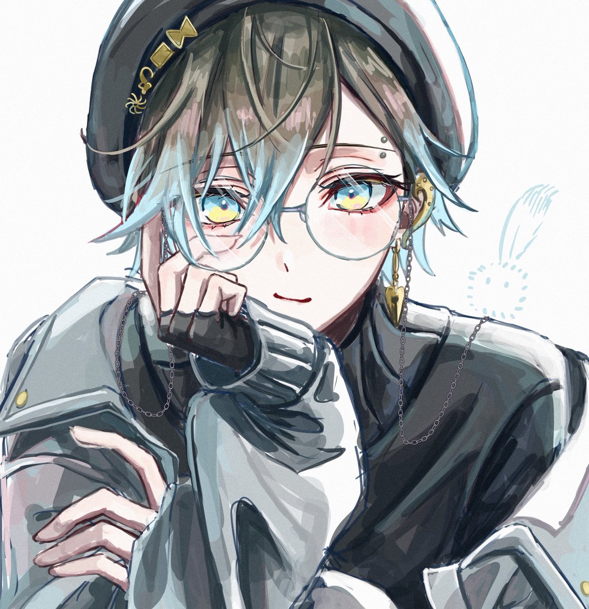 male focus 1boy glasses hat solo gloves jacket  illustration images