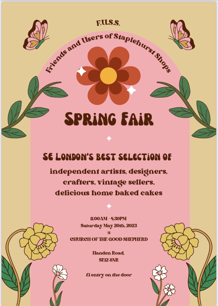 Find me at FUSS Spring Fair: Saturday 11-4, Church of the Good Shepherd, Handen Road SE12 😎 #shoplocal #communityevent #springfair #lee #hithergreen #fussfair