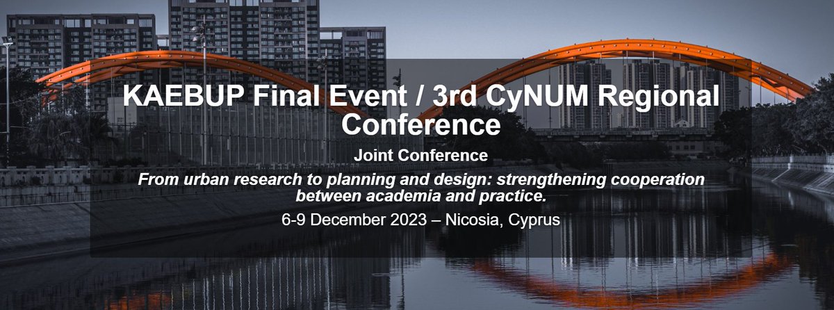 Deadline for Full Papers Submissions EXTENDED to 30th June!
Conference details at: cyprusconferences.org/kaebup-cynum20…
#kaebup #conference2023 #urbandesign #urbanplanning #architecture #reserach #practice #collaboration #FullPapers #evidencebaseddesign #erasmusplusproject