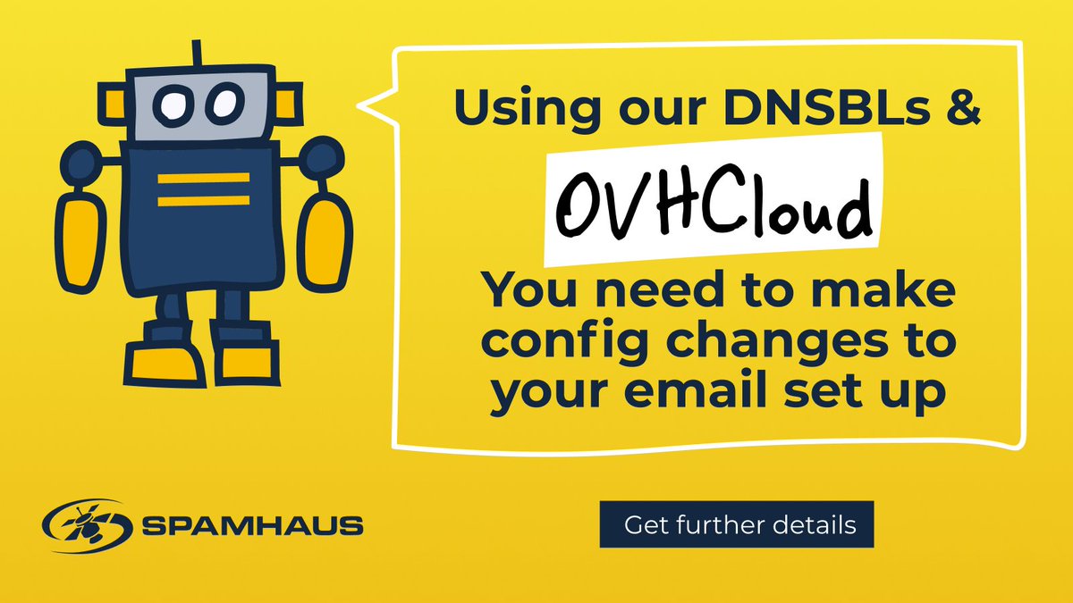 spamhaus's tweet photo. SERVICE UPDATE | From June 20th, access will start to be restricted to those querying our DNSBLs via @OVHCloud. Read the full update here and find out how to stay protected๐
https://t.co/v82x2l2LEs
#OVHCloud #DNSBL #DQS https://t.co/Zp4uHfklsA