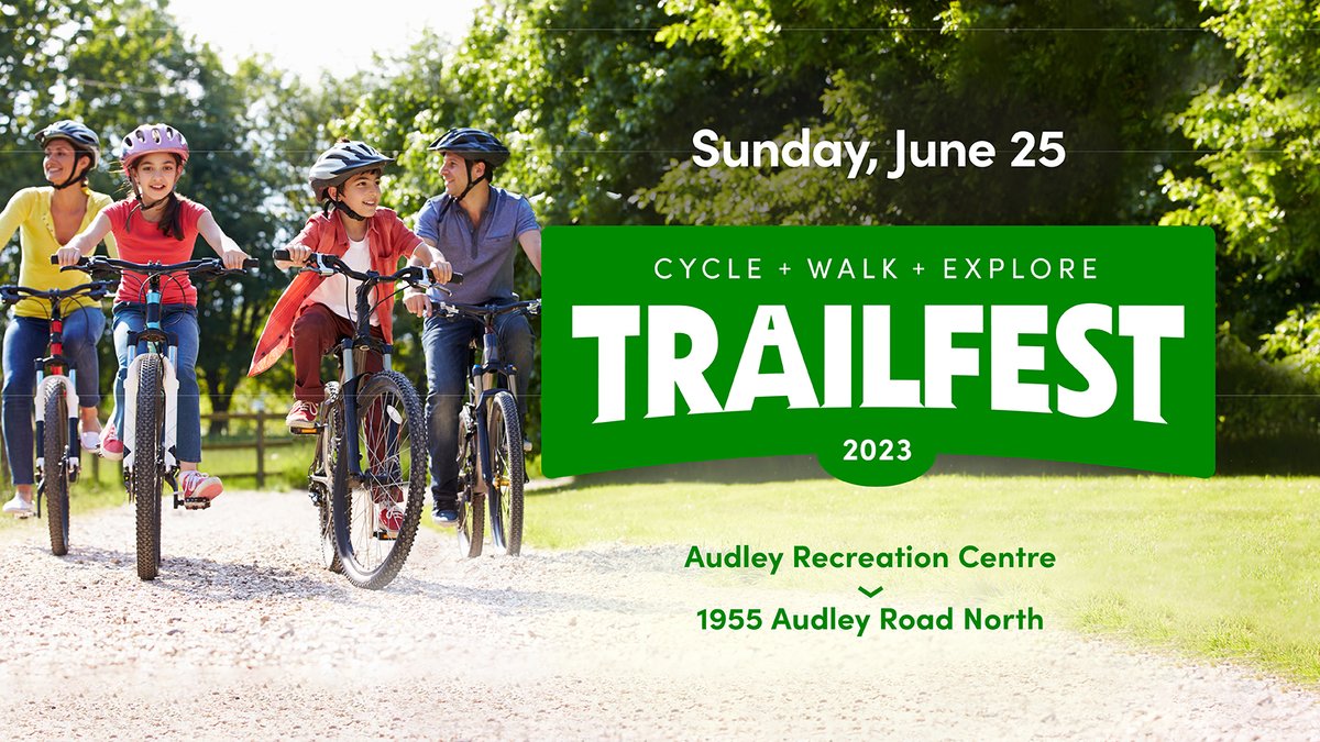 Trailfest is June 25 at Audley Recreation Centre‼️ 📢 

Join us for either the 44km Mayor’s Ride, 16km Tour d’Ajax, or 5km Family Walk! 

🔎 💻 Find out more at ajax.ca/Events