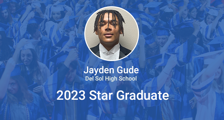 ClarkCountySch's tweet photo. Way to go Jayden Gude! He is being recognized as @DelSolAcademyLV 2023 Star Grad! He has overcome difficult obstacles and has been successful in his academics and extracurriculars. Read more about his story here :https://t.co/Kpl0rPjrhZ #StarGrad #WeAreCCSD https://t.co/6Xi1BC8zJg