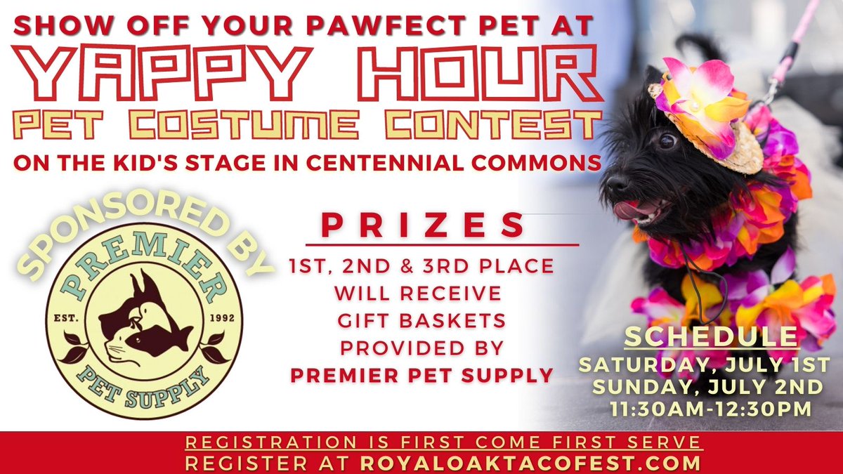 TacoFestRO's tweet photo. Introducing Royal Oak Taco Fest Yappy Hour Pet Costume Contest!🐶
Meet the cutest pets &amp; show why your pawfect pet is the best in show with categories like best hair, best costume, and best talent.🏆
For information on how to sign your pet up, visit https://t.co/gQOlknfzrw 🐾 https://t.co/Iqq0qCCF11