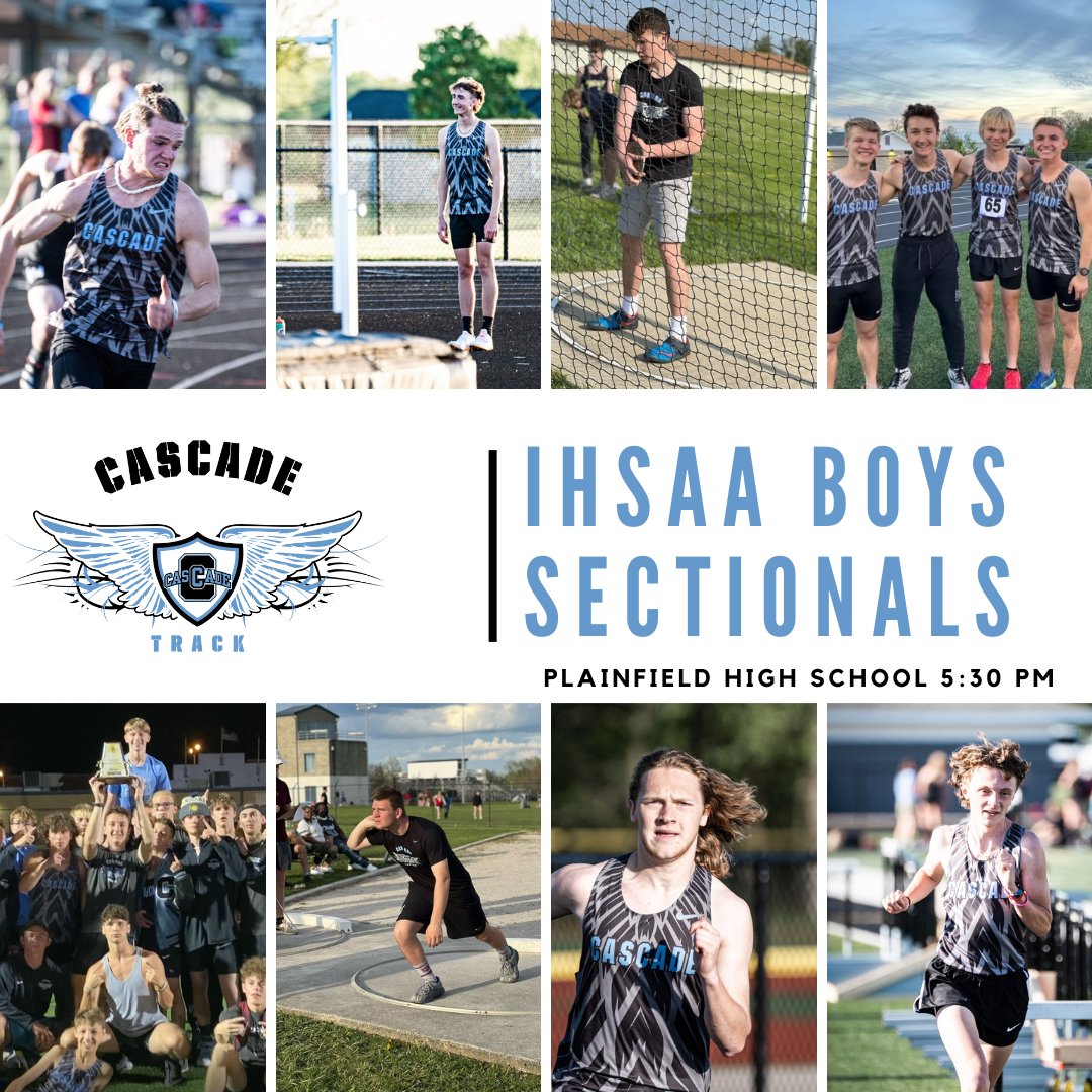 CascadeTandF's tweet photo. Cascade Men are heading to Plainfield tonight for
@IHSAA1sectionals.   Fields @ 5:30 3200M Relay @ 5:45 Sprint Trials @ 6:00  Let's Compete Cadets! https://t.co/R2tjOErP8a