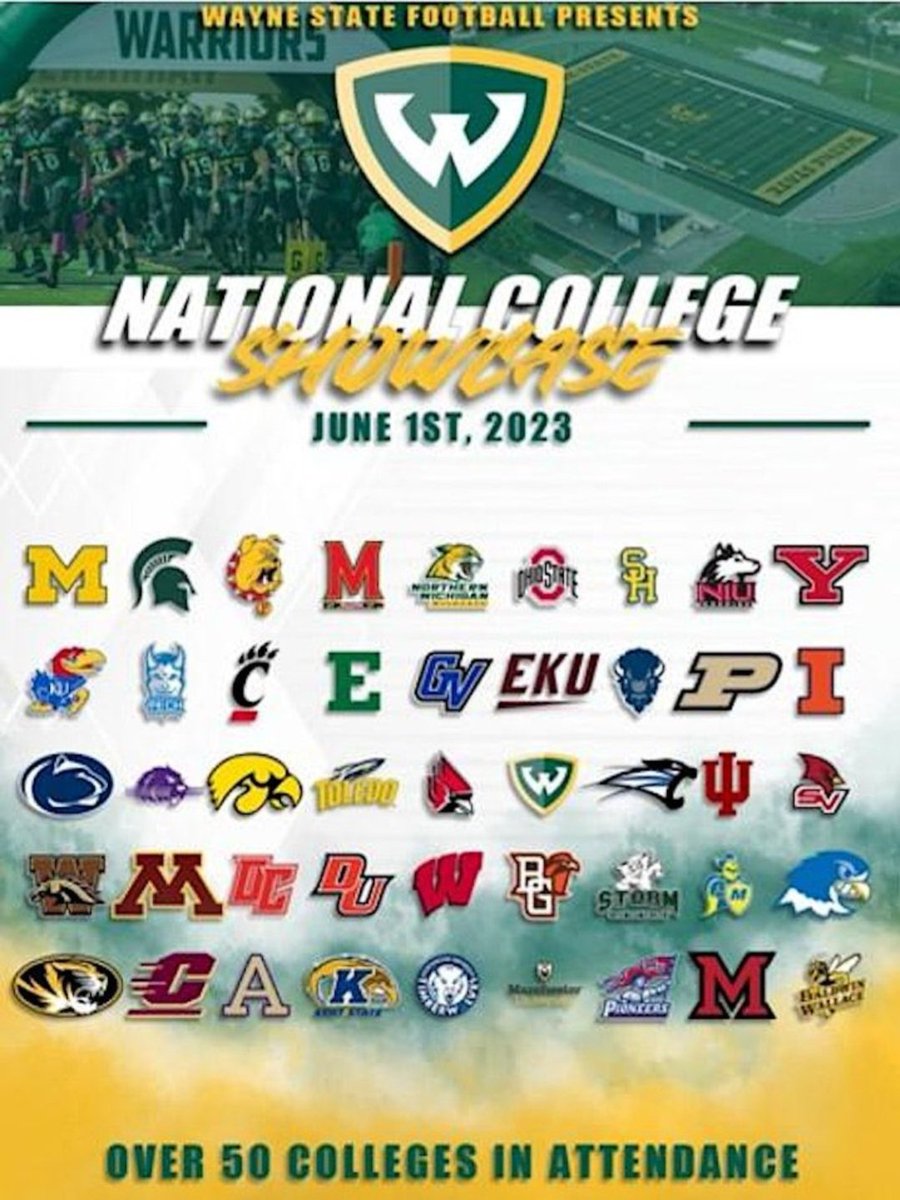 Can't wait to attend the Wayne State showcase this June. looking to show off what I've been doing in the weightroom, and the field this off-season.