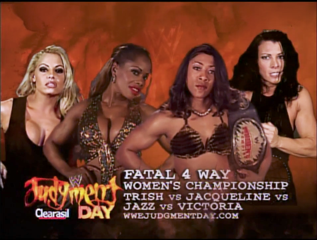 5/18/2003

Jazz defeated Jacqueline, Trish Stratus and Victoria to retain the WWE Women's Championship at Judgement Day from the Charlotte Coliseum in Charlotte, North Carolina.

#WWE #JudgementDay #Jazz #Jacqueline #TrishStratus #Victoria #WWEWomensChampionship https://t.co/CFFcq3Llct