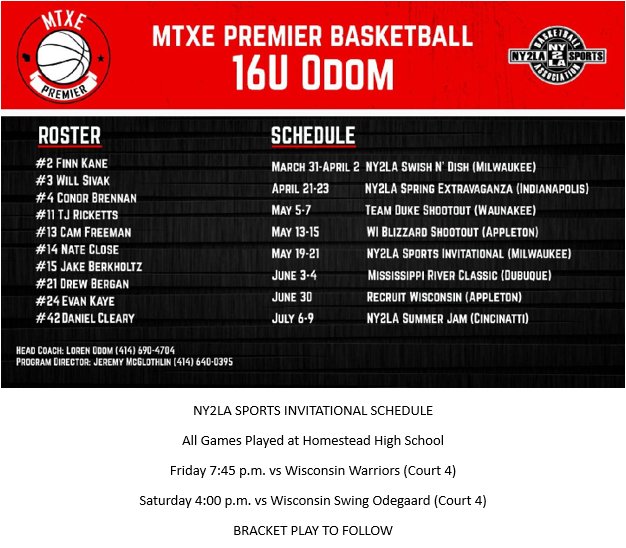 16U Odom opens up the NY2LA Sports Invitational with a game Friday night against Wisconsin Warriors. Good luck fellas! <a href="/Loren_Odom/">Loren Odom</a> <a href="/Gibbs_Dan_/">Dan Gibbs</a> <a href="/ny2lasports/">NY2LA SPORTS</a> <a href="/ny2labasketball/">NY2LA Basketball</a> <a href="/Ny2laWisconsin/">NY2LA WISCONSIN</a> <a href="/MHS_Boys_/">Midwest Hoops Spotlight</a>