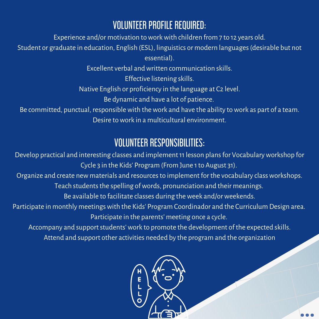 lliperu's tweet photo. 🔍 Open Position: 1 international volunteer 📚 "Vocabulary Teacher" 🗣️📝 How to Apply: Send CV and motivation letter to volunteer@lightandleadership.org 🌟🤝
#Volunteering #Vocabulary #EnglishEducation #Huaycán #InternationalVolunteers #Volunteers #Vocabularyteacher #lli #peru https://t.co/ima0LdSyRY