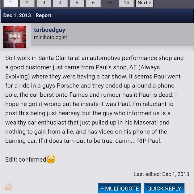 TF_Moments's tweet photo. A poster on Transformers fansite TFW2005 was one of the first people in the world to break the news of actor Paul Walker's passing during the filming of Fast and Furious 7. 

This caused the site to receive a lot of attention from mainstream news outlets. (2013) https://t.co/HwXuLjNNRP