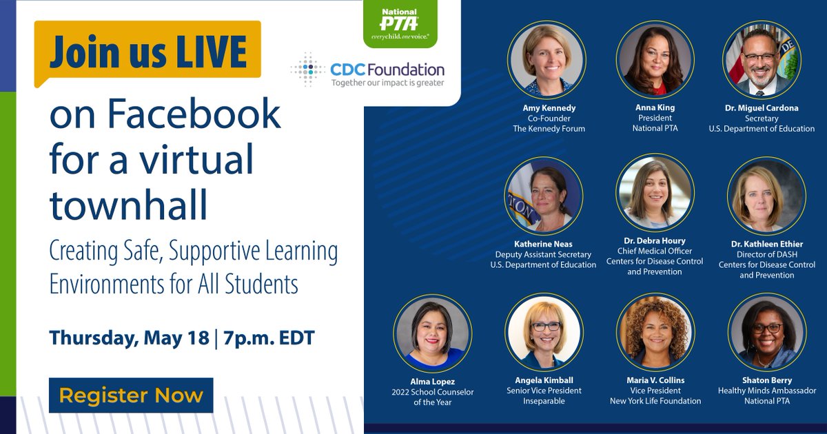 Join me along with <a href="/NationalPTA/">NationalPTA</a> and <a href="/CDCFound/">CDC Foundation</a> for a virtual townhall this Thursday at 7 p.m. featuring experts on the state of adolescent mental health and efforts to foster student well-being in your community. Sign up to watch the livestream: bit.ly/3LWgK8s!