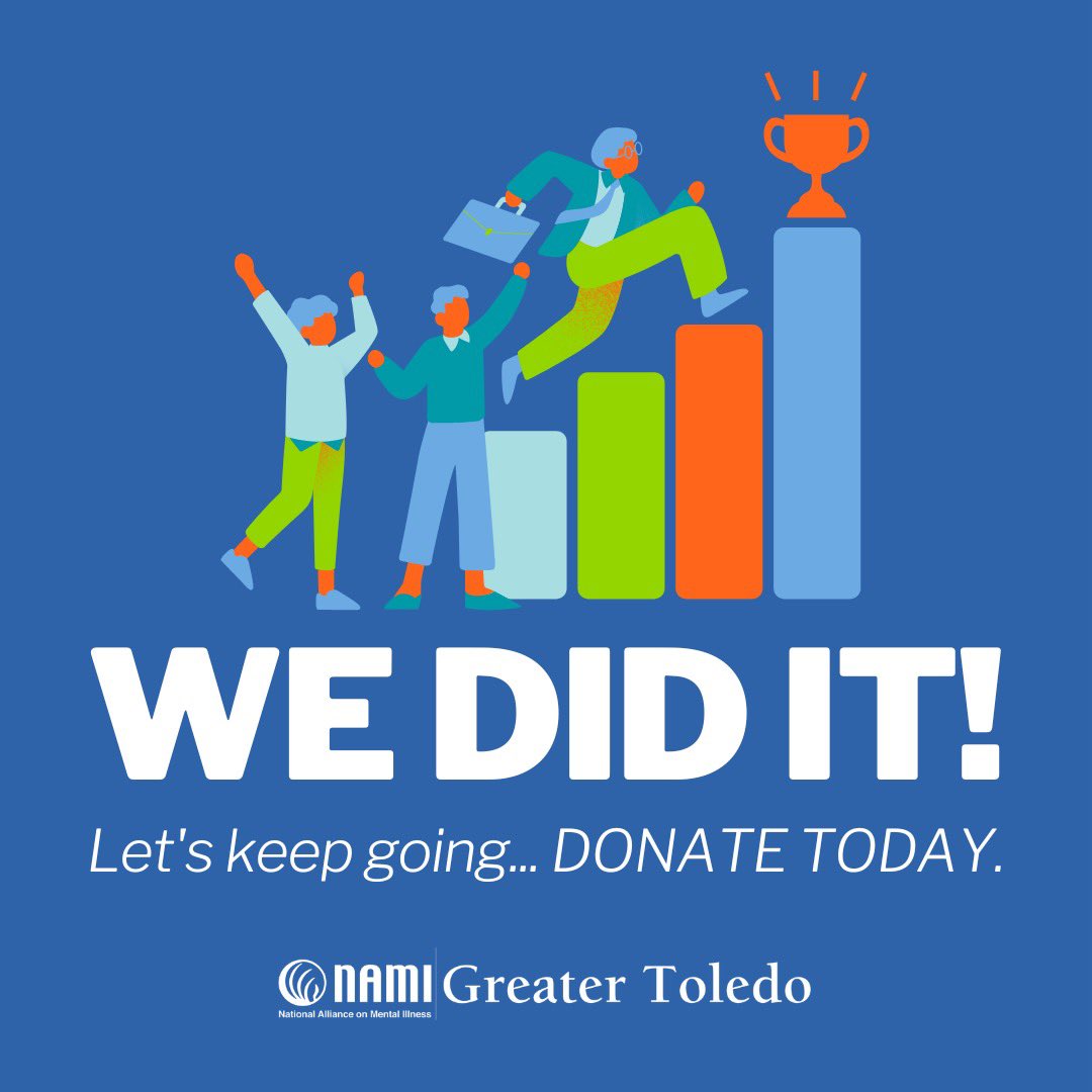 The donations keep coming in and we have just SURPASSED our goal for #NAMIWalks. 

Did you know this event helps raise CRITICAL funding for our mission to provide free #MentalHealth resources to those in Lucas County who need them most?