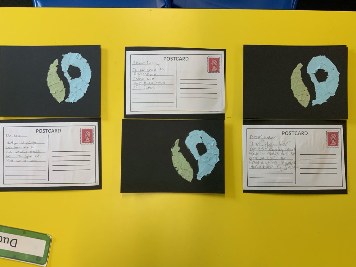 HurstKnollY3's tweet photo. Everyone has the right to food, clothing and a safe place to live. We have made postcards to thank the cocoa farmers who grow the beans that allow us to eat delicious chocolate… https://t.co/QM30dr1Xo9