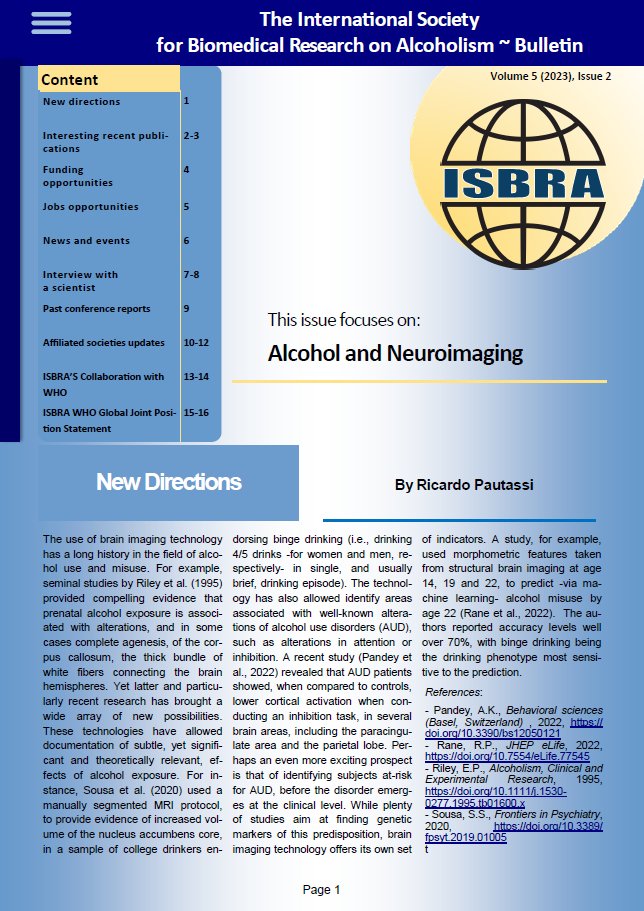 ISBRAComm's tweet photo. 📢The 2nd issue of the ISBRA Bulletin of 2023 is out 📢
In this issue we explored: #alcohol and #neuroimaging
https://t.co/lvVUhIoUB6
@Movendi_Int @RSAposts @rsa_education @InstAlcStud
#AlcoholResearch #AlcoholAwareness #AlcoholAddiction https://t.co/5LmD57RHIK