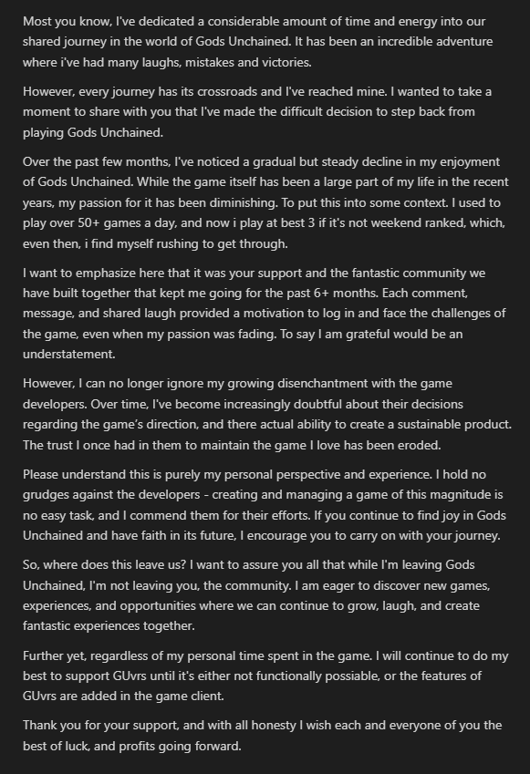 Good bye <a href="/GodsUnchained/">Gods Unchained</a> <3