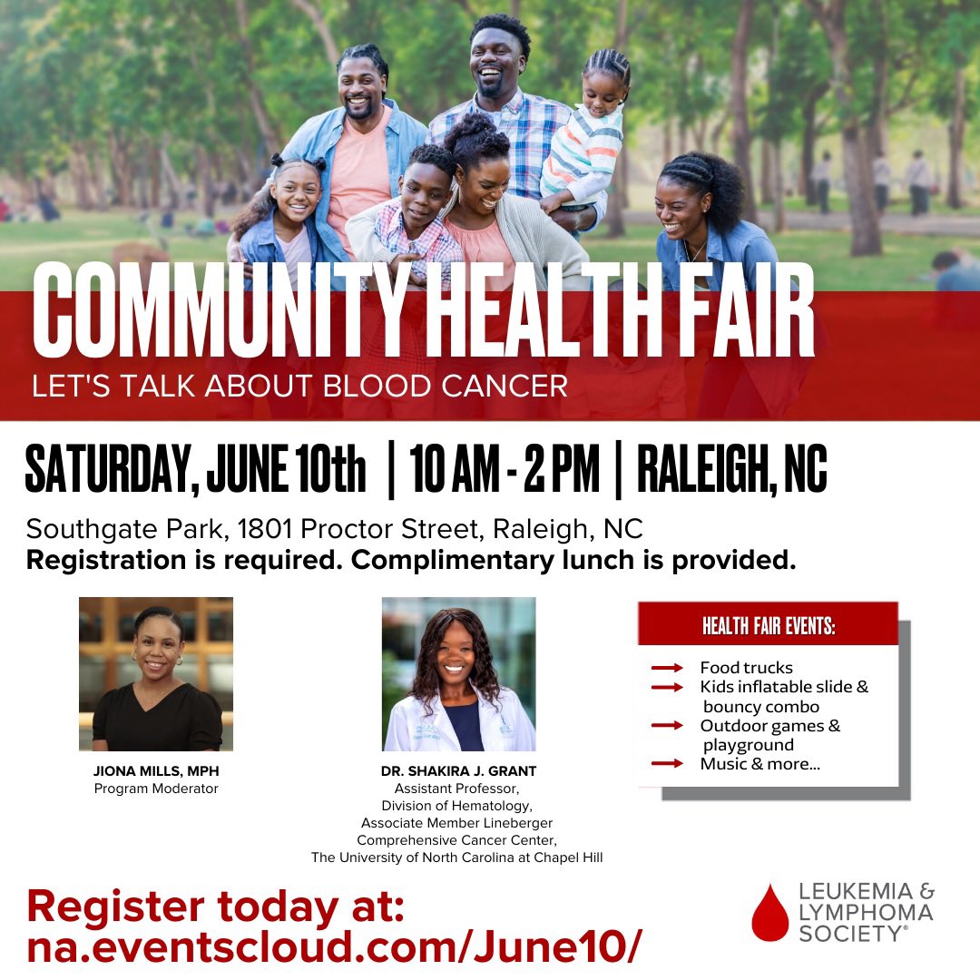 📣Join us June 10th for fun, food, & games in Raleigh NC. Learn about myeloma (#mmsm) in the #Black community, let’s talk clinical trials. Hear directly from patients & caregivers w/t #mmsm. Register here: na.eventscloud.com/June10/ 
#myelomalink #CancelBloodCancer #BlackFamCan