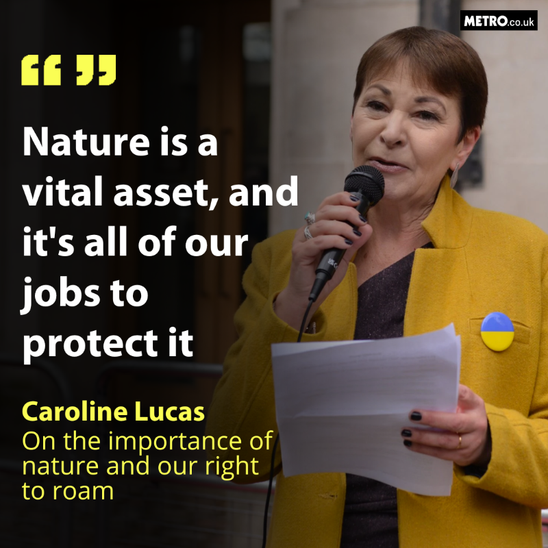 MetroUK's tweet photo. Green MP @carolinelucas discusses how public access to nature has a wealth of physical and mental health benefits - so the right to roam needs to be extended more across the UK.