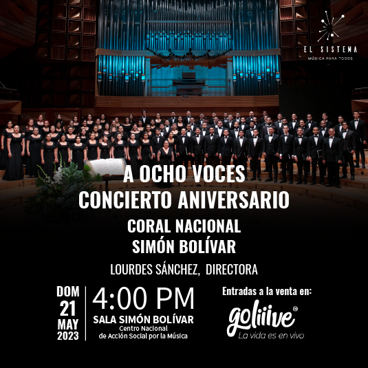 elsistema: Este domingo #21Mayo a las 4:00 p.m. se presentará en nuestra #SalaSimónBolívar el concierto aniversario de la Coral Nacional Simón Bolívar titulado "A ocho voces" dirigido por la maestra Lourdes Sánchez.

<a href="/lacoral_sb/">Coral Nacional Simón Bolívar</a> 

Entradas disponibles en…