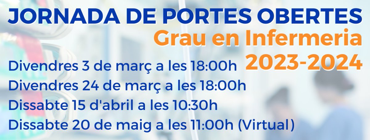 🙋 Última ocasió per assistir a les Jornades de #portesobertes 🚪 per conèixer el Grau d'#Infermeria a l'#ESIMAR!

20 de maig a les 11 h

➕ informació i inscripcions 👉 bit.ly/3Ez26RE