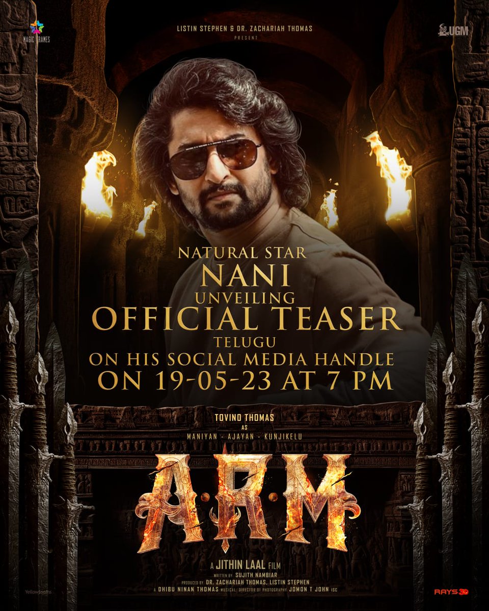 #AjayanteRandamMoshanam 3D Teaser Releasing Tomorrow At  6 PM. 

Next Pan Indian Bigge From Mwood 🔥 

Hindi - @iHrithik
Malayalam - @PrithviOfficial
Kannada - @rakshit
Telugu - @NameisNani
Tamil -  any guess ?