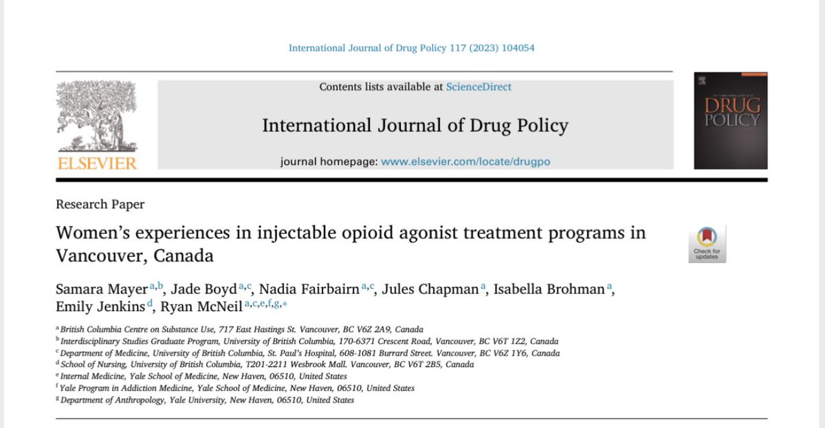 “Women's experiences in injectable opioid agonist treatment programs in Vancouver, Canada” by Samara Meyer et al (2023) via @ijdrugpolicy. What are some gender based barriers for accessing harm reduction services in your area?

Link: sciencedirect.com/science/articl…

#DrugPolicy