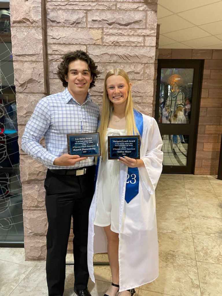 OGTrack's tweet photo. Congrats to Bennett Dannenbring and Audrey Meyer winning the Lee Dolan and Margaret Lynch OG Athletic awards. This is based on athletic ability, academics, service, citizenship and character! Two great choices! https://t.co/uSgoL7XHGt