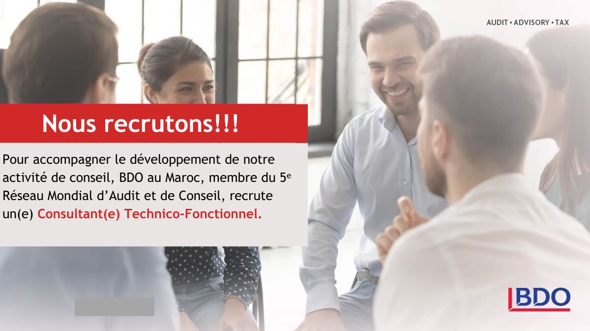 Recrutement - 📢 #Consultant Technico-Fonctionnel #recrutement #Casablanca 📌
recrutement@bdo.ma