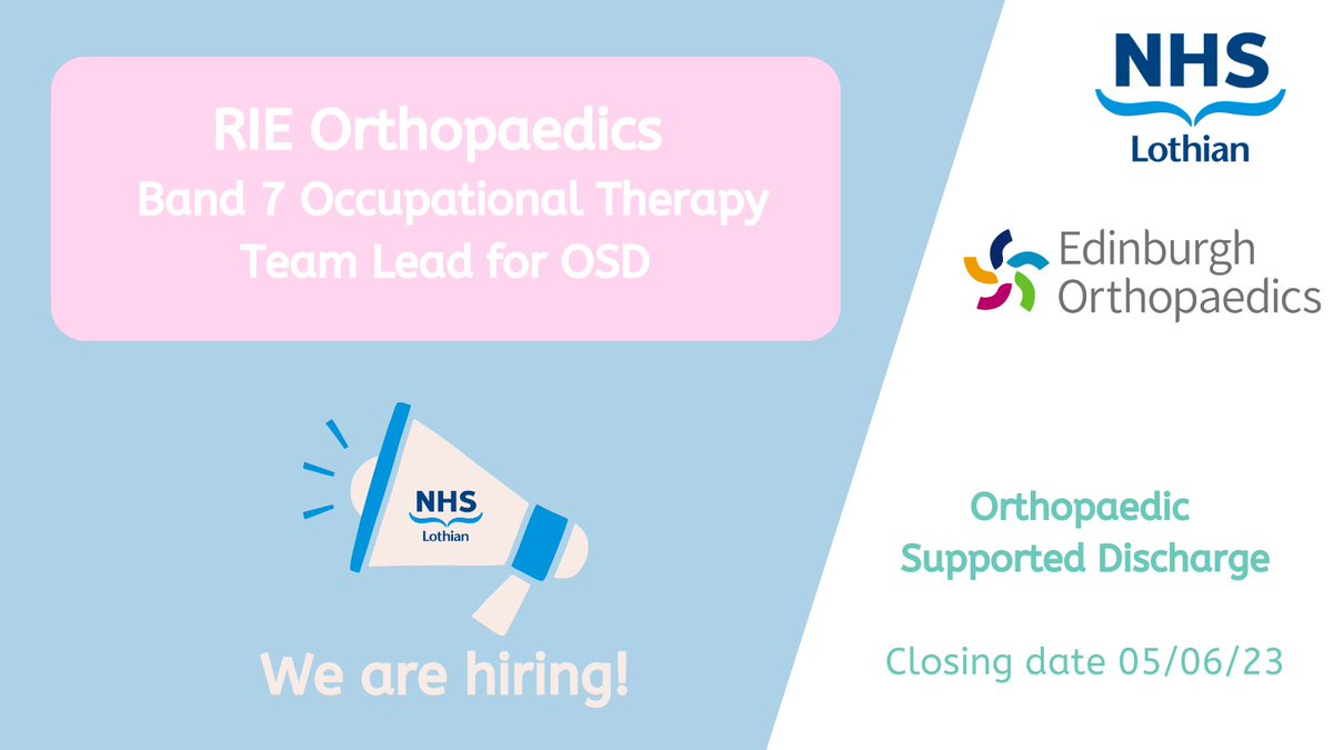 A fantastic opportunity has come up in our OSD team for a Band 7 Occupational Therapy Team Lead. Follow the link for more details and to apply! 👇
apply.jobs.scot.nhs.uk/Job/JobDetail?…

#orthotwitter 
#rie