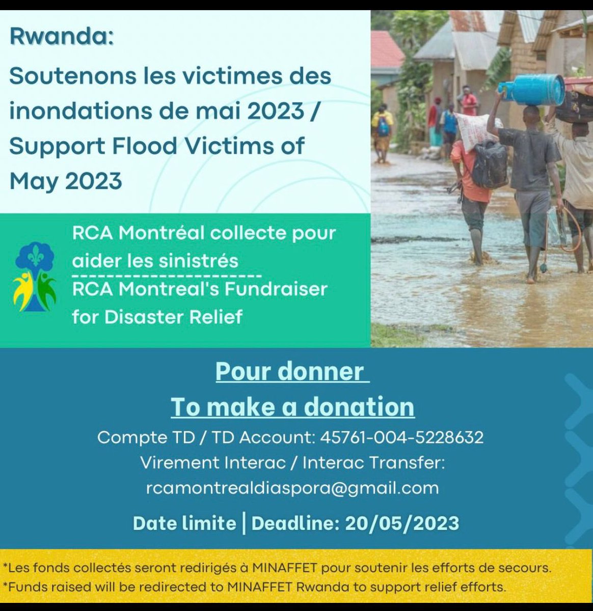Just two days left! Our fundraiser for the victims of the May 2023 floods in Rwanda ends on May 20th. Please, if you haven't already, consider donating. Every contribution makes a difference. 🙏🏾