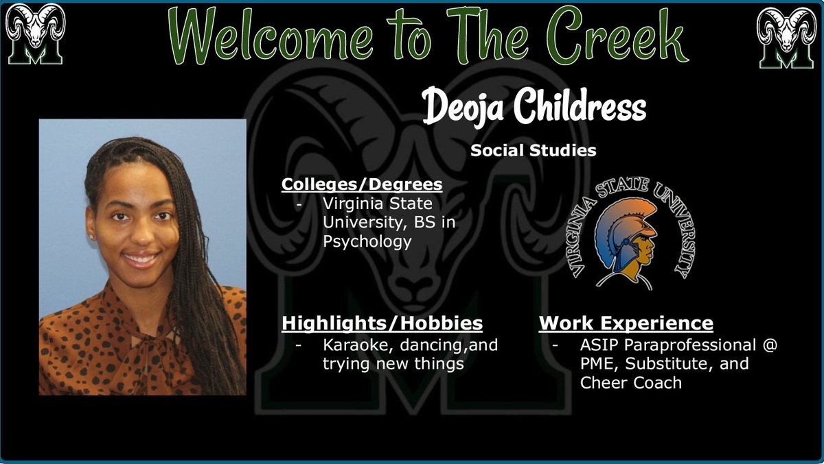 We are delighted to welcome Ms. Childress as a social studies teacher next school year. She will be bringing great positive energy to the dept! #maydeforthis #rpnd @CHuckeba @LaurenRGarner @MCHS_Rams