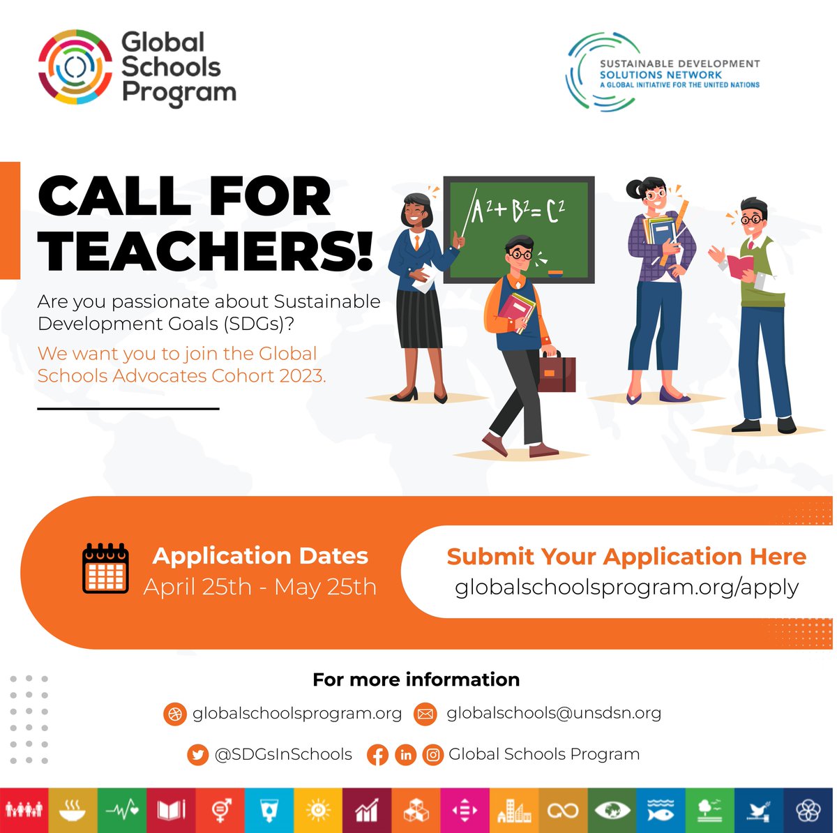 📢ATTENTION TEACHERS!

Just ONE week left! Have you applied to be part of the #GlobalSchoolsAdvocates 2023 cohort? 

Apply now ➡️ bit.ly/3L9wO6r 

Share this opportunity with teachers you know who are passionate about education for sustainable development. 

#ESD #SDG4