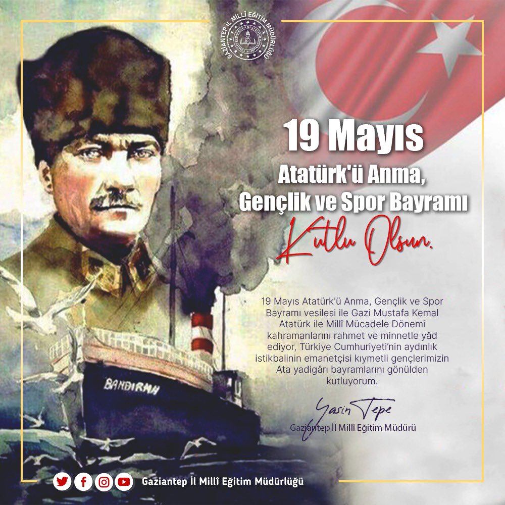 İl Millî Eğitim Müdürümüz Yasin Tepe'nin 19 Mayıs Atatürk'ü Anma, Gençlik ve Spor Bayramı Mesajı
<a href="/yasintepe/">Yasin TEPE</a>