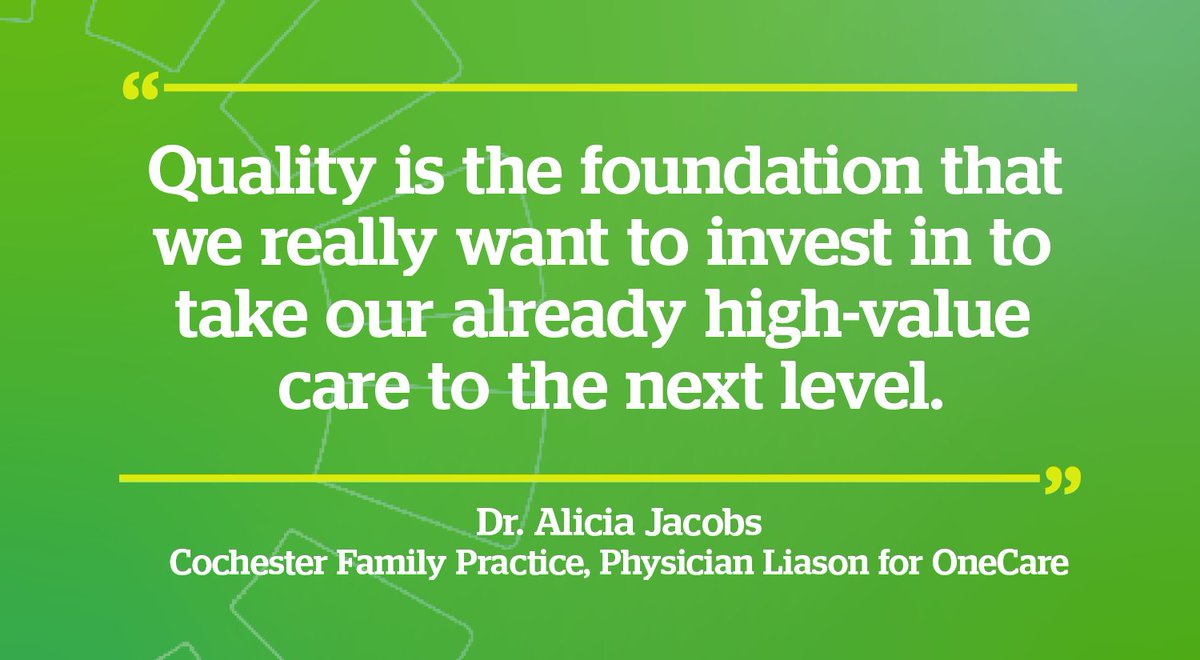 “Quality is the foundation that we really want to invest in to take our already high-value care to the next level.” says Dr. Alicia Jacobs, Colchester Family Practice and Physician Liaison for OneCare. Learn more about our quality initiatives at fal.cn/3ym5X
