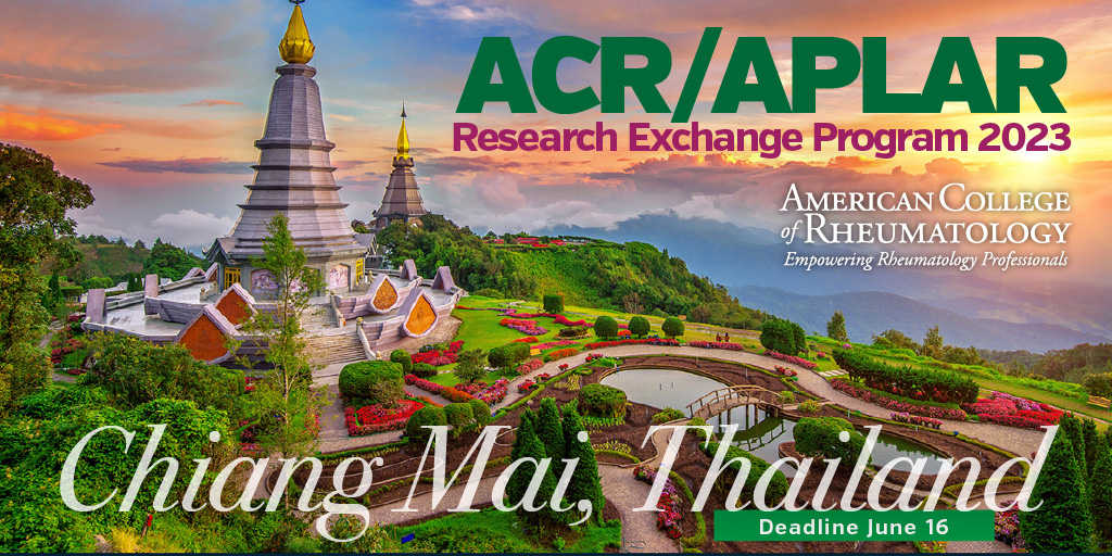 ACRheum's tweet photo. Call for applications for the 2023 ACR/@APLAR_org Research Exchange Program is open! Junior academic #rheums &amp; #rheum health professionals are encouraged to apply by June 16. Program details &amp; application → https://t.co/ly5nVjY74L https://t.co/5LGnB54nGt