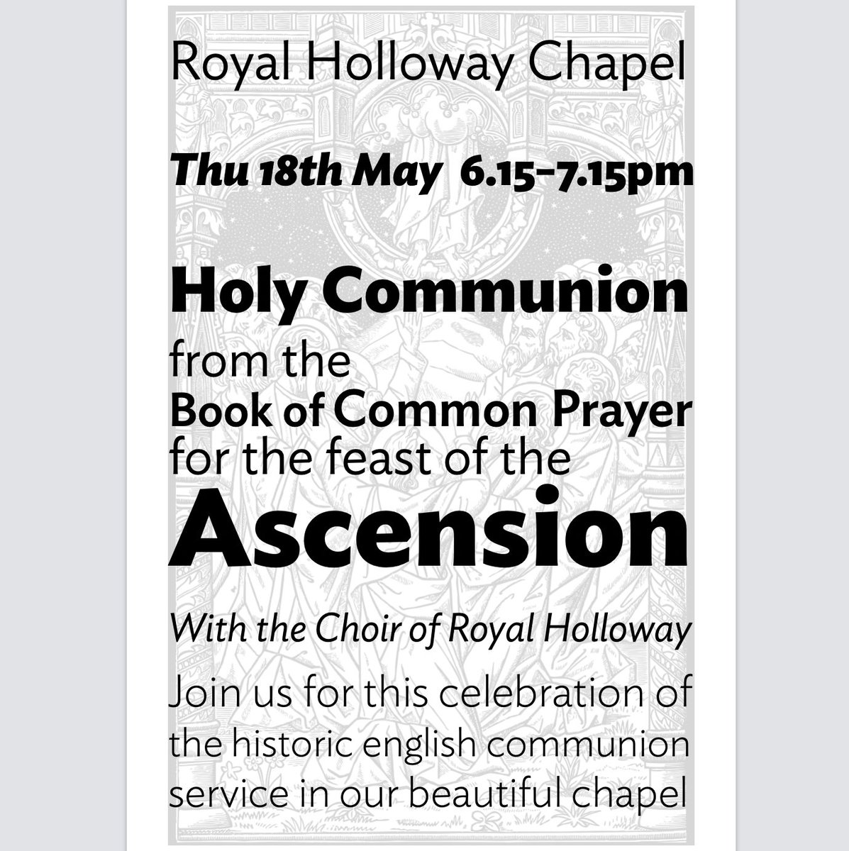 Fr Orion (@orionedgar) on Twitter photo One of my very favourite services of the year <a href="/RHChaplaincy/">Royal Holloway Chaplaincy</a> tonight.
👉6.15pm Holy Communion from the Book of Common Prayer. With fabulous music from <a href="/RoyalHollChoir/">The Choir of Royal Holloway</a>. And guest preacher Fr Joshua Cleaver from St Paul's, Egham Hythe. One of my very favourite services of the year <a href="/RHChaplaincy/">Royal Holloway Chaplaincy</a> tonight.
👉6.15pm Holy Communion from the Book of Common Prayer. With fabulous music from <a href="/RoyalHollChoir/">The Choir of Royal Holloway</a>. And guest preacher Fr Joshua Cleaver from St Paul's, Egham Hythe.