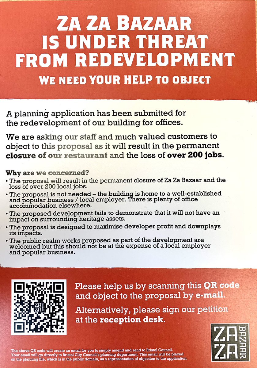 NeilMullens's tweet photo. @ZaZaBazaar in #Bristol is under threat from development

They need your help to object

Use the QR code in the image to create an email to send to #BristolCouncil

Please share 🙏

@SydesJokes #SaveZaZaBazaar https://t.co/XFjw9ErZFm