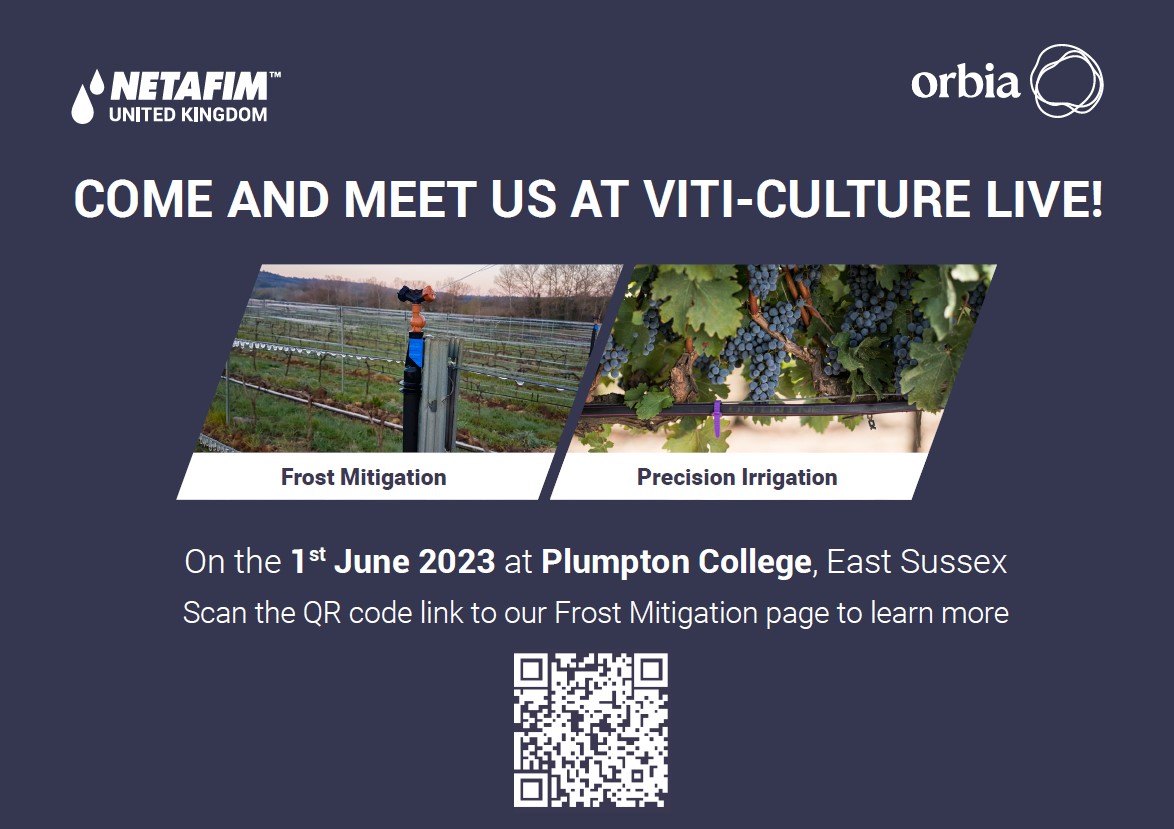 We are going to the VITI-CULTURE LIVE show on the 1st of June. 

Come and meet us there to talk about Frost mitigation solutions and Precision irrigation.

See you there!

#netafimuk #growmorewithless #vineyards #wine