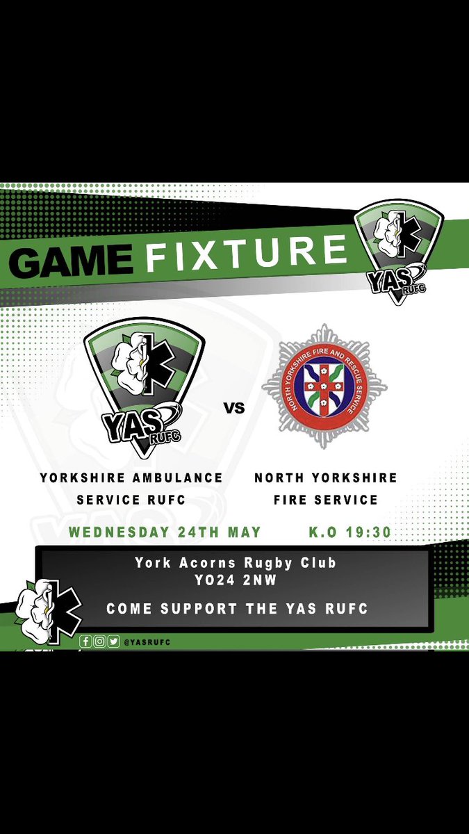 johnwaldron82's tweet photo. Come down and support @NyfrsR  newly formed rugby team when we take on @YorksAmbulance in Only are 3rd game 🚒 v 🚑 #Emergancyservicerugby https://t.co/Jfy8wvGgjU