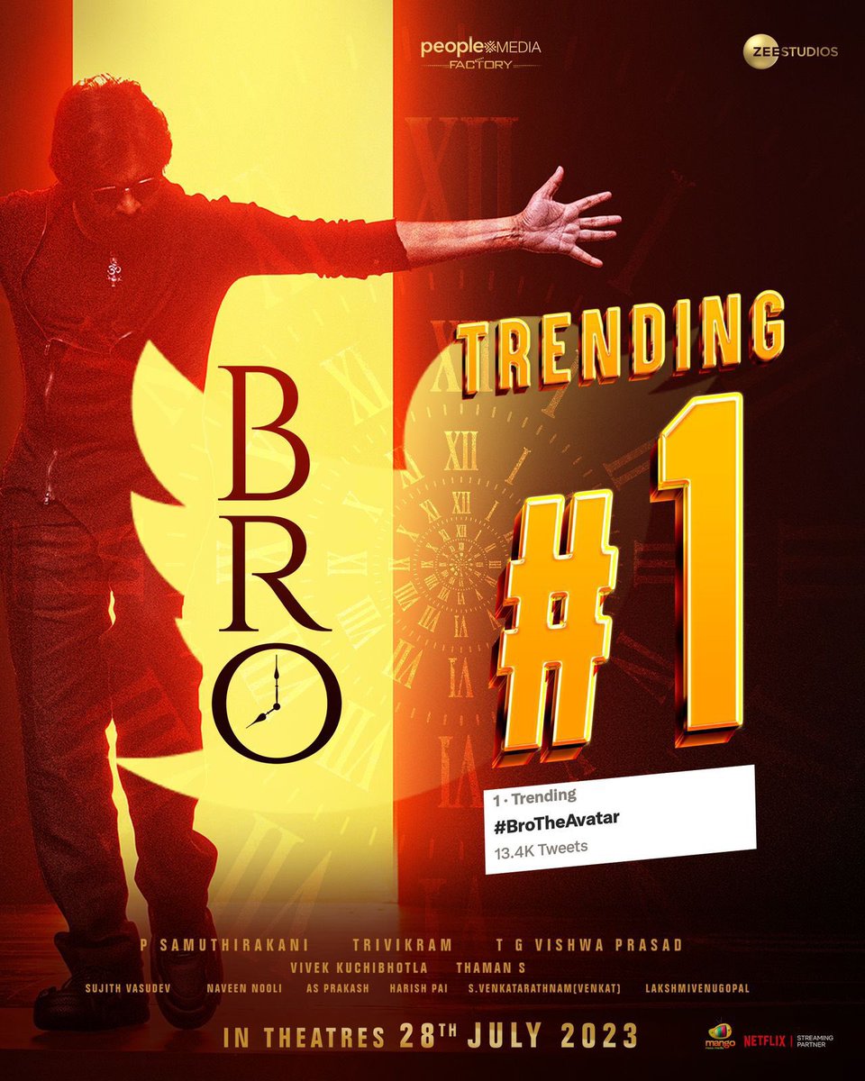 SupremePSPK's tweet photo. #BroTheAvatar  trending officially in India at Ustaad Position 🔥🔥 

@PawanKalyan @IamSaiDharamTej https://t.co/PSUMeEiQzZ