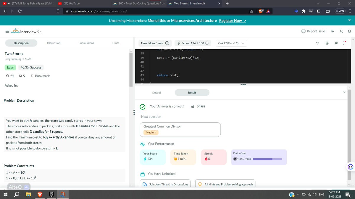 blackJaguar__'s tweet photo. Hello All, I have completed #Day018 of #365DaysofCode Challenge with
@Scaler
Today I solved the question- Two Stores
Scaler discord community link: https://t.co/vhU0RxsZWt #scalerdiscord #codewithscaler https://t.co/119q6Eu4Mb