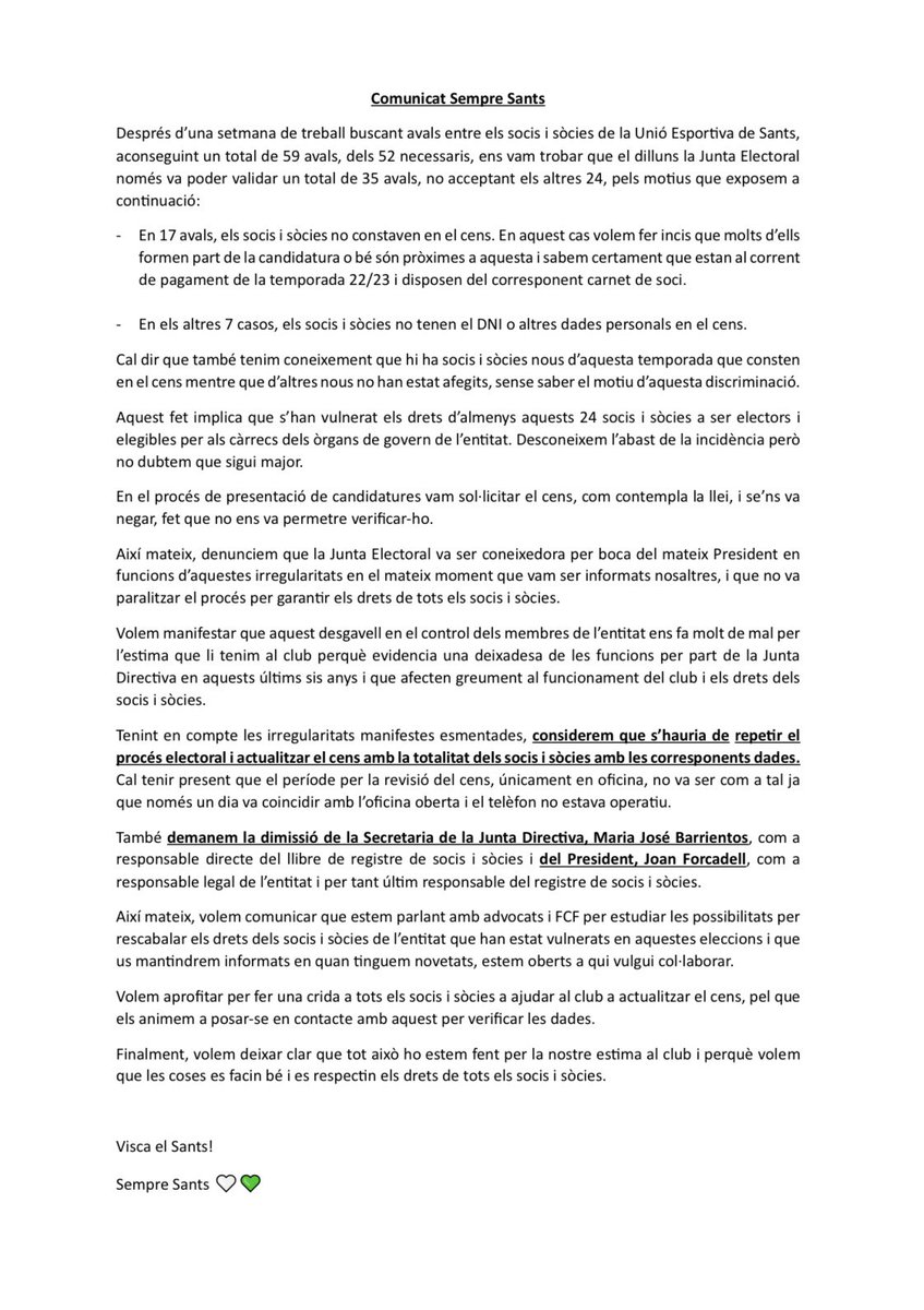 Comunicat irregularitats en les eleccions.