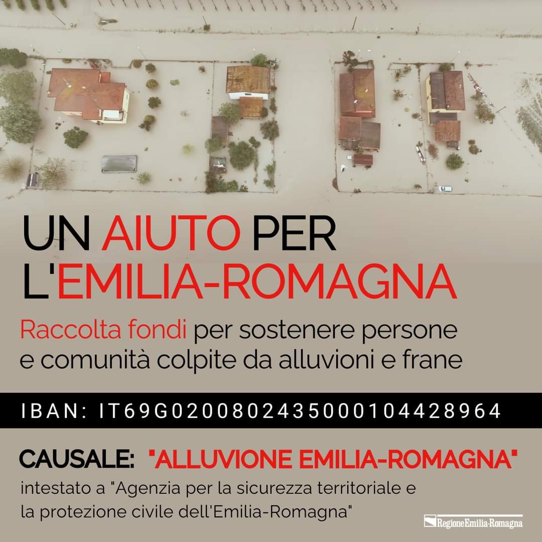 #Maltempo. Un aiuto per l’#EmiliaRomagna, al via la raccolta fondi per l’emergenza #alluvione: la <a href="/RegioneER/">Regione Emilia-Romagna</a> ha attivato un conto corrente per le donazioni. Chiunque può versare un proprio contributo.

Tutte le informazioni 👉 regione.emilia-romagna.it/alluvione