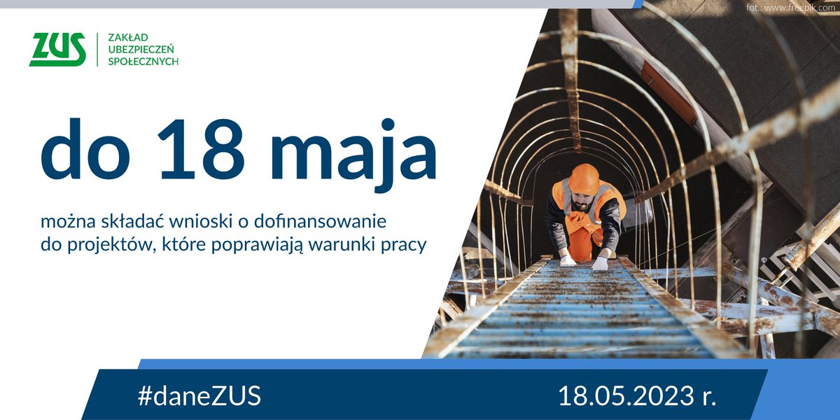 zus_pl's tweet image. 📢 Przypominamy❗️

🔜 Jesteś #przedsiębiorcą i chcesz otrzymać dofinansowanie do projektu, który poprawia warunki pracy?

💻 Dziś ostatni dzień, żeby wysłać elektroniczny wniosek do #ZUS.

Szczegóły konkursu i dokumenty do pobrania znajdziesz tu⬇️
prewencja.zus.pl
